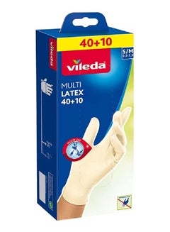 Buy Vileda Disposable Multi Latex Gloves, Powder-Free, Ambidextrous Wear,  Small/Medium, Pack Of 50, White in UAE
