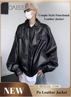 Buy Premium PU Leather Jacket American Style Couple Motorcycle Jacket with Stylish PU Lapel in Saudi Arabia