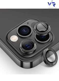 Buy Camera Lens Protector Designed for iPhone 13 Pro Max, Tempered Glass Film, Aluminum Alloy Lens Protective Cover, Black in UAE