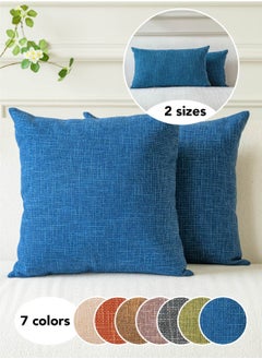 Buy Set of 2 Nayy Blue Linen Cushion Cover Decorative Throw Pillow Covers Farmhouse Pillow Covers with Cross for Couch Sofa Bed Living Room Home Decor in UAE