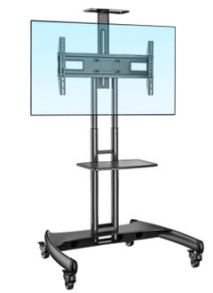 Buy Mobile TV Stand With Lockable Wheels For 32-65 Inch TVs Black in UAE