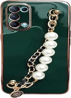 Buy Slim Cute Shiny Stones Camera Protection TPU Soft Case with Strap for Reno 5/4G (Green) in Egypt