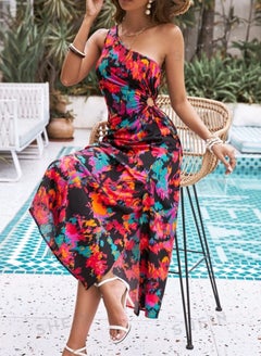 Buy SHEIN Privé Floral Print One Shoulder Split Thigh Dress in Egypt