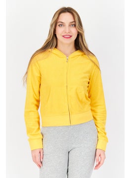 Buy Women Long Sleeves Textured Cropped Sweatshirt, Yellow in Saudi Arabia