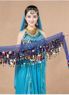 Buy Colorful Sequin And Coins Pendant Waist Chain Skirt Sparkly Belly Dance Tassel Waist Wrap Belt Skirts Party Rave Costume Dark Blue Mix in UAE