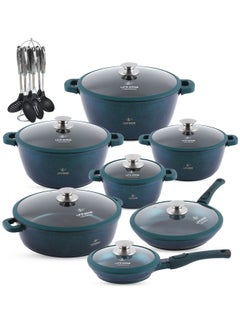 Buy Cookware Set 31 pieces -Pots and Pans set Granite Non Stick Coating 100% PFOA FREE, Induction Base Cooking Set include Casseroles & Shallow Pot & Fry Pans & Silicone Utensils in UAE