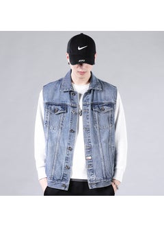 Buy Mens Vintage Denim Vest Casual Autumn Sleeveless Jacket Blue in UAE