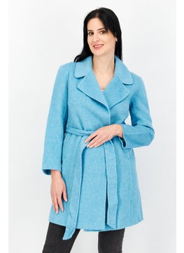 اشتري Women Textured Belted Trench Coat, Blue في الامارات