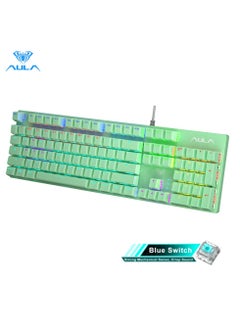Buy 104 Keys Mechanical Keyboard USB Wired LED Backlight Suspension Keycap 26-Key Roll-Over Anti-Ghosting Blue Switch Gaming Keyboard for Gaming Typing Office Green in UAE