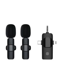 Buy Professional 3 In 1 Wireless Lavalier Microphone for iPhone Android 3.5mm for radio Live Recording Noise Reduction Mini Microphone in Saudi Arabia