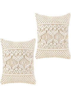 Buy Mkono Throw Pillow Cover Macrame Cushion Case (Pillow Inserts Not Included) Set of 2 Boho Pillows Decorative Pillow Cover for Bed Sofa Couch Bench Boho Home Decor,17 Inches in UAE