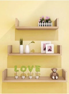 اشتري 3 Pack Wood U-Shaped Small Floating Wall Mounted Shelves and Decoration Storage في الامارات