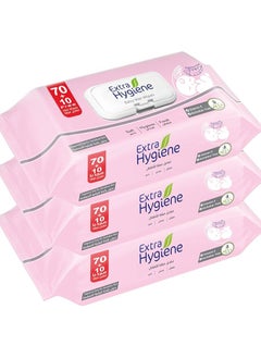 Buy Extra Hygiene Wipes Baby Sensitive Skin 70+10 Wet Wipes 3Pcs in Egypt