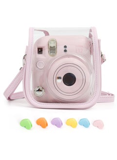 اشتري Protective Clear Case for Fuji Instax Mini 12, Carrying Case Bag for Fujifilm Instax Mini 12 Instant Camera, PC Cover with Love-shaped Clip & Shoulder Strap (Pink) في الامارات
