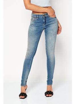 اشتري Women Super Slim Skinny Fit Washed Stretchable Denim Jeans, Light Blue في الامارات