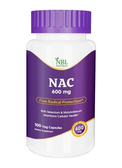 Buy NBL Natural NAC (N-Acetyl Cysteine) 600 mg with Selenium & Molybdenum, 100 Veg Capsules in Saudi Arabia