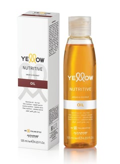 Buy Yellow nutritive oil with argan and coconut  for moisturizing and nourishing dry hair 125ml in UAE