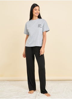 اشتري Melange Slogan Print T-Shirt & Pyjama Set في السعودية