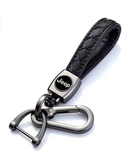 اشتري Genuine Leather Car Logo Keychain for Jeep Car, Metal Chain Keyring Styling Decoration Accessories Keyring with Logo Gift for Women and Men (Black) (Jeep) في مصر