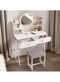 Buy Luxury Wooden Makeup Table with Mirror and 2 Drawers Modern Elegant Design Makeup Vanity for Bedroom - White 80*40*125cm (Include Chair) White in Saudi Arabia