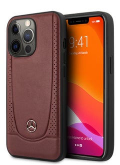 Buy IPHONE 15 PRO MAX - LEATHER RED HARD CASE PEFORATIONS AND METAL STAR LOGO - MERCEDES-BENZ in UAE