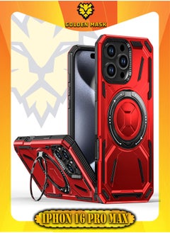 Buy GOLDEN MASK For iPhone 16 Pro Max Armored II Series Mag-Safe Magnetic Holder Phone Case (Red) in Egypt