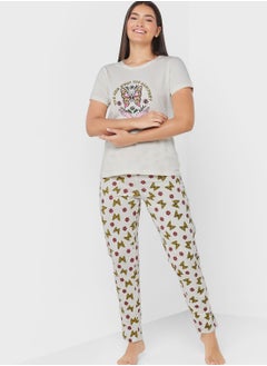 Buy Printed T-Shirt And Pyjama Set in UAE