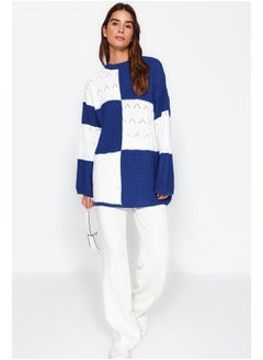 Buy Blue Openwork/Perforated Color Block Knit Knitwear Sweater TCTAW24AK00055 in Egypt