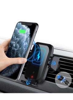 اشتري Universal Wireless Car Charger,15W Qi Fast Charging Phone Holder for Car Air Vent and Dashboard/Windscreen Auto-clamping Car Mount/Cradle Compatible for S20/S10 iPhone 11/12 series (Black) في الامارات