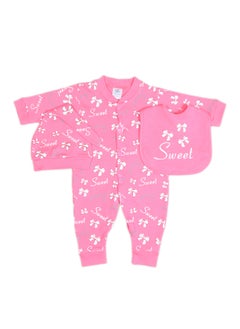 Buy Baby Girls Jumpsuit Interlock With Cap & Bib (3pcs) in Egypt