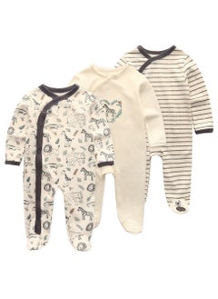 Buy Infant And Toddler Pure Cotton One-Piece Long-Sleeved Crawling Suit 3-Piece Set in UAE