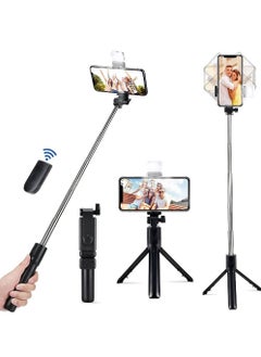 Buy Bluetooth Selfie Tripod, Wireless Selfie Stick Tripod with Remote Control and Fill Light, 360° Rotation Extendable Selfie Stick for Android iOS and Other Smart Phones in UAE