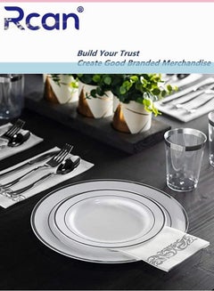 Buy 72 Pcs/set Silver Upscale Wedding Dining Party Disposable Plastic Cutlery Set, Party Supplies Plate, Spoon, Fork, Knife, Cup, Party Tableware (12 Guest) in Saudi Arabia