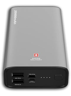 Buy Swiss Military Bieudron PD Power Bank 20000MAH: Rapid Charging, 20W Output, 50% Charge in 30 Minutes* - Type-C, Micro, and Dual USB Inputs - Silver in UAE