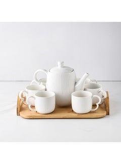 اشتري Princess 8 Piece Tea Set Porcelain Bamboo Elegant Tea Service Collection High Quality Tea Set For Home Kitchen & Dining Room L35.7xW23.7xH17.4cm White في الامارات