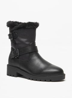 Buy Women Plush Ankle Boots with Buckle Detail in UAE