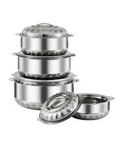 اشتري 4 PIECES Stainless Steel Ware Insulated Serving Roti Casserole with Lid Casserole | Hotpot | Chapati Box | Chapati Container | Serving pot | 1000ml|2000ml|3000ml|4000ml في الامارات