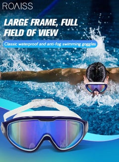 Buy Swim Goggles for Adult with Soft Silicone Gasket Anti-fog UV Protection No Leaking Clear Vision Pool Goggles Big Frame Swimming Goggles for Men Women Blue and White in Saudi Arabia