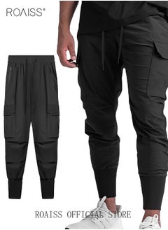 Buy Men's Casual Trousers European Style Trend Quick-Drying Drawstring Pants Multi-pocket for Men Sports Trousers Spring and Autumn in UAE