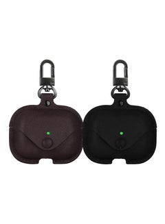 Buy YOMNA Protective Leather Case Compatible with AirPods Pro 2 Case, Wireless Charging Case Headphones EarPods, Soft Leather Cover with Carabiner Clip (Maroon/Black) - (Set of 2) in UAE