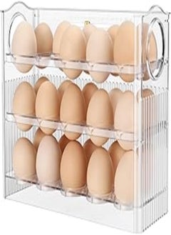 اشتري Flexzion Flippable Egg Fridge Organizer - Slim Egg Holder for Refrigerator Door 30-Egg Capacity Clear Egg Saver for Fridge 3-Layer Egg Storage Container for Refrigerator with Freshness Tracker في مصر