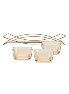 Buy 3-Piece Glass Bowl with Metal Stand Pristine Series, Eid Serving Tray Food Display Dessert Appetizer, Serving Bowl Fruit Chip Dip Bowl Set Countertop Holder (280ml/31.8x11.6x5.3cm) in UAE