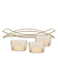 اشتري 3-Piece Glass Bowl with Metal Stand Pristine Series, Eid Serving Tray Food Display Dessert Appetizer, Serving Bowl Fruit Chip Dip Bowl Set Countertop Holder (280ml/31.8x11.6x5.3cm) في الامارات