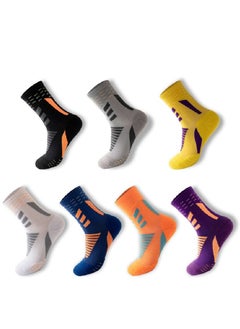 اشتري Sports Socks Basketball Socks 7 Pairs, Premium Mid Calf Athletic Socks for Adult & Youth في السعودية