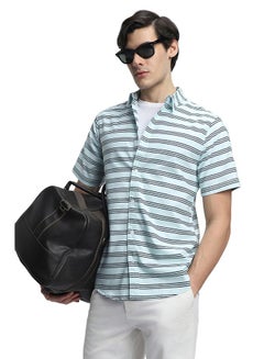 Buy Striped Slim Fit Shirt with Short Sleeves in Saudi Arabia