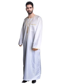 اشتري Men's Muslim Arab Long Sleeve Kaftan Middle Eastern Man Kandora Thobe Thawb White في السعودية