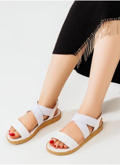 Buy Sandal Flat Leather Elastic SF-44 - White in Egypt