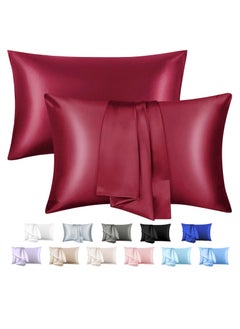 Buy 2-Piece Simple Solid Colour Silk Satin Pillow Case with Envelope Closure for Hair and Skin Red 51x76/51x102cm in UAE