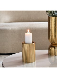 Buy Aristo Ribbed Metal Pillar Candleholder 12 x 26 x 12 cm in UAE