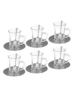 Buy 18 Piece Glass Tea Set with Stainless Steel Saucer in Saudi Arabia